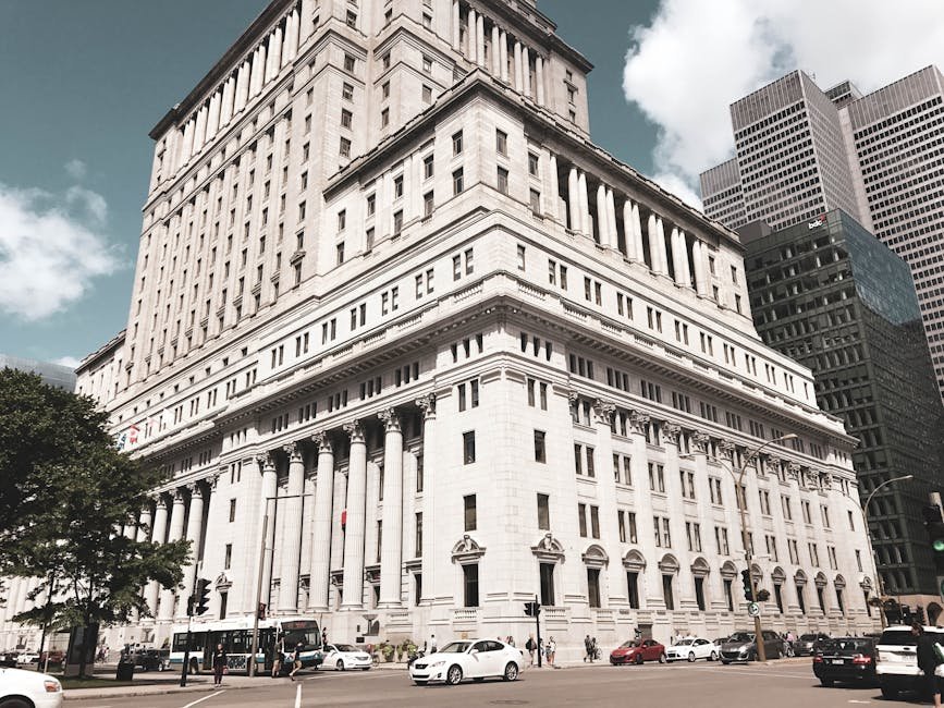 Elegant architectural structure in downtown Montreal, showcasing classic urban design.